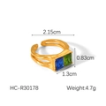 Detailed size parameters of the gold stainless steel ring with rectangular zircons - Blue and Green Rectangular Gems Style (HC-R30178)