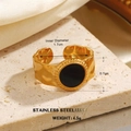 18K gold plated stainless steel ring with black enamel inlay and hammered texture - Irregular Hammered Pattern Style (854-2)