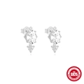 Elegante S925 Sterlingsilber Ohrstecker mit ovalem Zirkon und kleinen Kristall-Clustern - Ovaler Weißer Stein 3-Diamant / Silber