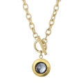 Golden OT toggle chain necklace featuring a dark grey crystal pendant and chunky oval links - Gold Dark Gray Gemstone Style (KN229694-Z)