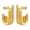 Pendientes multicapa irregulares de acero inoxidable dorado de estilo vintage con brillo metal - Dorado