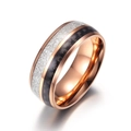 8mm rose gold stainless steel ring with black carbon fiber and silver inlay - Rose Gold Carbon Fiber