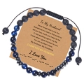 Detail of Morse code bracelet featuring blue tiger eye beads and lava rocks on gift card - To My Husband Style (With Card)