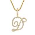 Macro detail of iced-out gold D-letter pendant with crystals on thick rope chain - Letter D / Gold (Pendant Only)