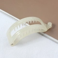 Minimalist cream white matte banana hair clip for ponytail styling with comb teeth - Cream