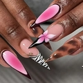 Uñas postizas rosas con estampado de leopardo, flores y detalles dorados - Estilo de Pegamento(CJCY-569)