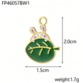 Macro view of white rabbit enamel charm with 2.0cm height and 1.5cm width dimensions - Rabbit with Leaf FP46057BW1