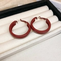 Close-up of burgundy geometric hoop earrings with glossy finish on a white velvet tray - 13# Wine Red Glazed Round Hoop (925 Sterling Silver Earring Post)