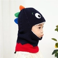 Kids dinosaur balaclava knitted hat in navy blue and red with colorful 3D fins - One Size / Dinosaur Navy Blue