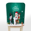 Green Christmas chair cover featuring Santa Claus, snowman, and reindeer motifs - Christmas Single Side Print 5