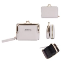 Light gray faux leather wallet with kiss-lock coin pocket and accordion card slots - Off-White
