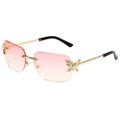 Frameless square butterfly sunglasses with pink gradient lenses and golden metal accents - Gold Frame Pink Gradient