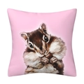Pink decorative pillowcase featuring a cute hand-drawn brown chipmunk illustration - 13 Chipmunk