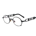 Steampunk round sunglasses with matte black metal frame and industrial hollow temples - Black Frame Clear Lens