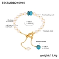 Zoetwaterparel armband met turquoise steen, 18K goud staal en een OT-sluiting - Blauw Turkoois