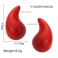 Fashionable red resin teardrop earrings with marble texture in titanium steel for women - Red