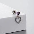 Titanium steel stud earring with purple heart zircon and hollow heart charm pendant - Double Heart Dangle (A016-5#) / Single Piece