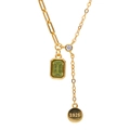 Collier en argent S925 doré avec pierre précieuse verte rectangulaire sur fond blanc - Or + Péridot Naturel