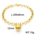 Golden stainless steel chain bracelet with a 12mm round ball pendant for women - Gold Bracelet 20X6mm (KB170817-Z)