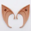 Detail view of pointed latex elf ears with bronze flower gemstone decor for cosplay - 10CM OPP Bag / Light Skin With Coffee Gem