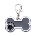 Silver and grey bone-shaped pet ID tag with black rhinestone paw print and lobster clasp - Bone / Gray