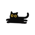 Cute black cartoon cat enamel pin with yellow eyes in a stretching pose for accessories - Stretching Cat
