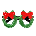Christmas party glasses frame with green glitter garland and red polka dot bow - Style 25 Green Sequins Wreath Bow