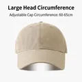 Adjustable beige cotton baseball cap for large head sizes, 60-65cm fits men and women - Solid Color Large Circumference-Khaki