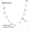 Detail view of colorful natural stone necklace with 39.5+5.5cm gold adjustable chain - Colorful Natural Stone Thin Chain Necklace (JDNW2304015)
