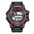 All-black sporty digital watch for men with red buttons and waterproof shockproof display - Red