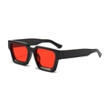 Chunky black square sunglasses with vibrant red lenses in a 3/4 side view angle - Bright Black Frame Red Lens