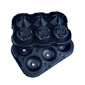 Detail of black silicone ice mold with rose and sphere shaped cavities and lid - 6 Cavity Rose & Diamond / With Funnel / Black