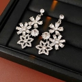 Detail of silver vintage earrings with sparkling floral crystal tassels in a jewelry box - 15# Steel Pin-Silver-Flower