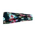 Elastic floral sport headband in black fabric with multi-color flower print for women - Black Vintage Multicolor Floral