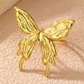 Vintage golden butterfly open ring with textured wings and adjustable band for women - 3D Texture Butterfly (RS0021hudie)