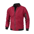 Men's burgundy flight bomber jacket with ribbed collar and arm pocket on white background - M / Dark Red
