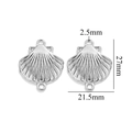 Silver stainless steel seashell pendant connector 27x21mm for DIY jewelry making - Steel Color Double-hole Shell-511