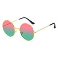 Retro-Sonnenbrille mit rundem Metallrahmen und pink-grün verlaufenden Brillengläsern - Goldrahmen Rosa-Grüner Verlauf