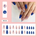 Dark blue and pink press-on nails with silver glitter lines, 24 pieces in oval shape - W636 Blue Cool Feeling (Glue Style)