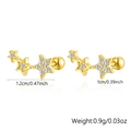Detail of 925 silver golden star studs with zircon showing dimensions and weight - Gold Triple Star Style (KE22307)