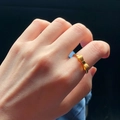 Minimalist 18K gold plated bow ring for index finger featuring a matte textured finish - Bowknot (Square Center) Adjustable