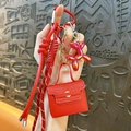 Red miniature leather handbag keychain cute balloon dog bag charm pendant accessory - Red