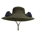 Army green solar double fan hat with wide brim and breathable mesh for outdoors - Army Green
