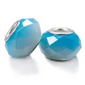 Sky blue faceted crystal beads with silver metal core for DIY bracelet making - Blue Faceted