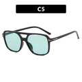 Fashion square aviator sunglasses in black frame with light green lenses and T-shaped metal trim - Metal Hinge / Bright Black Green