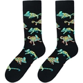 Close-up of black crew socks featuring colorful chameleon pattern print on white background - One Size / Black Chameleon (A1831)