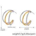 Three-layer stacked C-shape hoop earrings in mixed gold and silver stainless steel - Three-Layer Square Line Geometric Earrings / Two-tone (Gold & Silver)