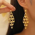 French style gold rose earrings with long rhinestone tassels and polished finish - Gold (Circle Drop)