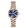 Rose gold luxury women's quartz watch with blue sunray dial and diamond accents - Blue Steel Band (solid Steel Band With Butterfly Buckle + Eu Standard)
