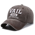 Vintage washed brown baseball cap featuring Vail 1962 Colorado 3D embroidery detail - Coffee